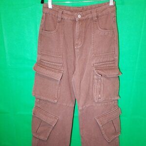 Women's Baggy Cargo Pockets WideLeg Denim Jeans Streetwear Brown Size XL Y2K
